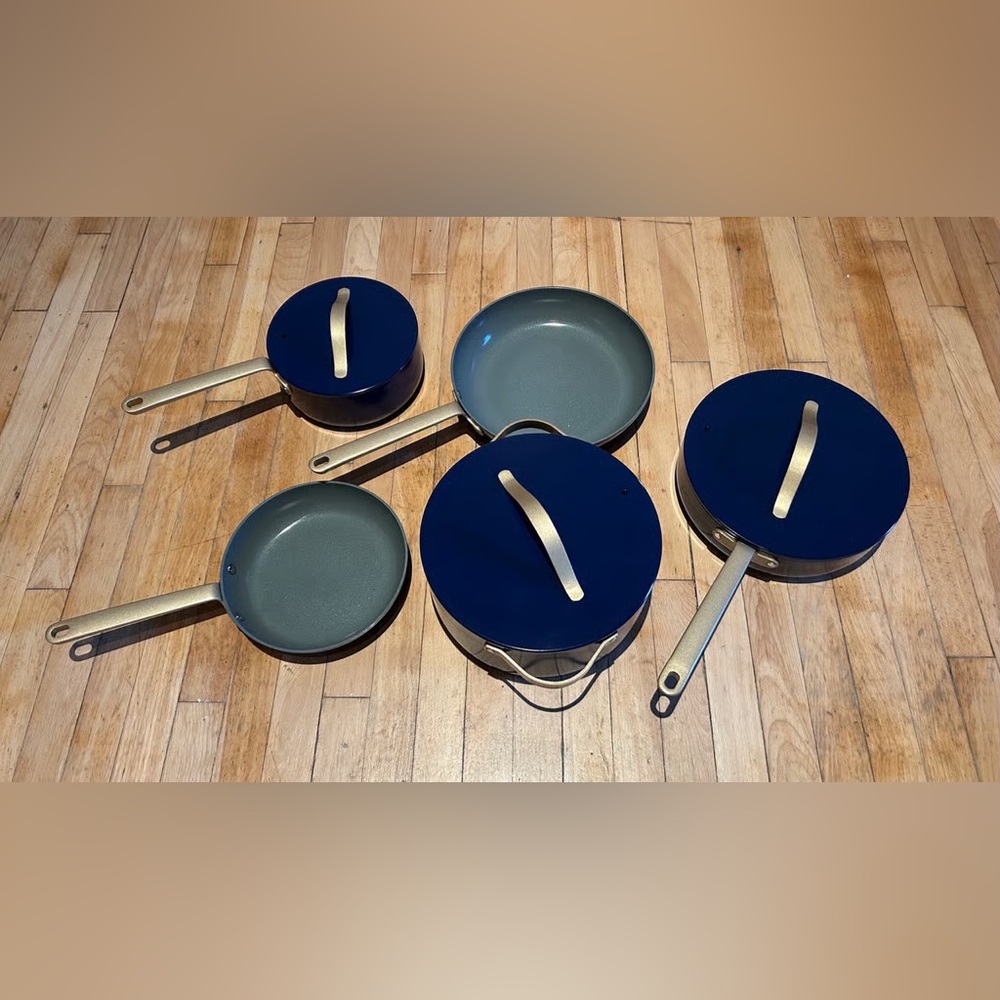 Beautiful 8pc Ceramic Non-Stick Cookware Set, Starry Night by Drew Barrymore - Picture 2 of 3